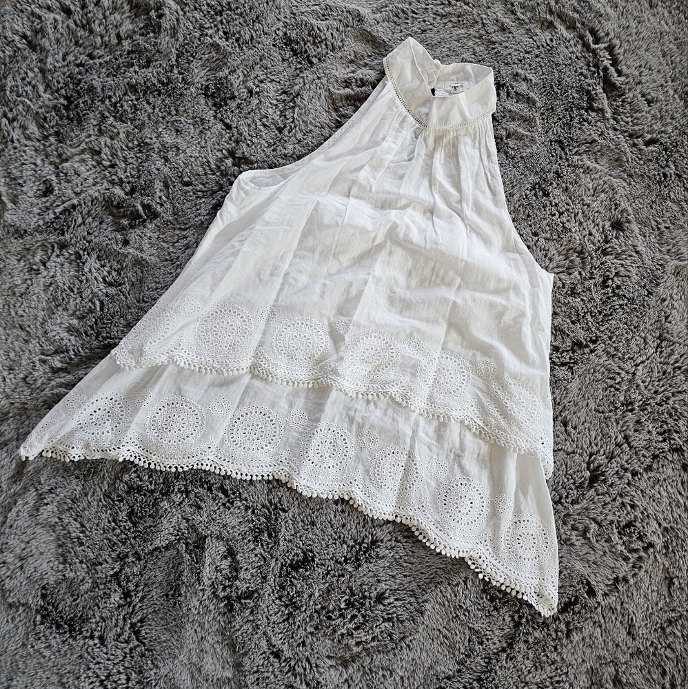 Athropologie Eze Sur Mer White Lace Sleeveless Blouse Sz S